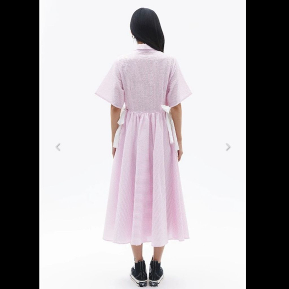 Sister Jane Amalfi Gingham Midi Dress Lemon Pink Seersucker Picnic Easter Tea M - Picture 3 of 12